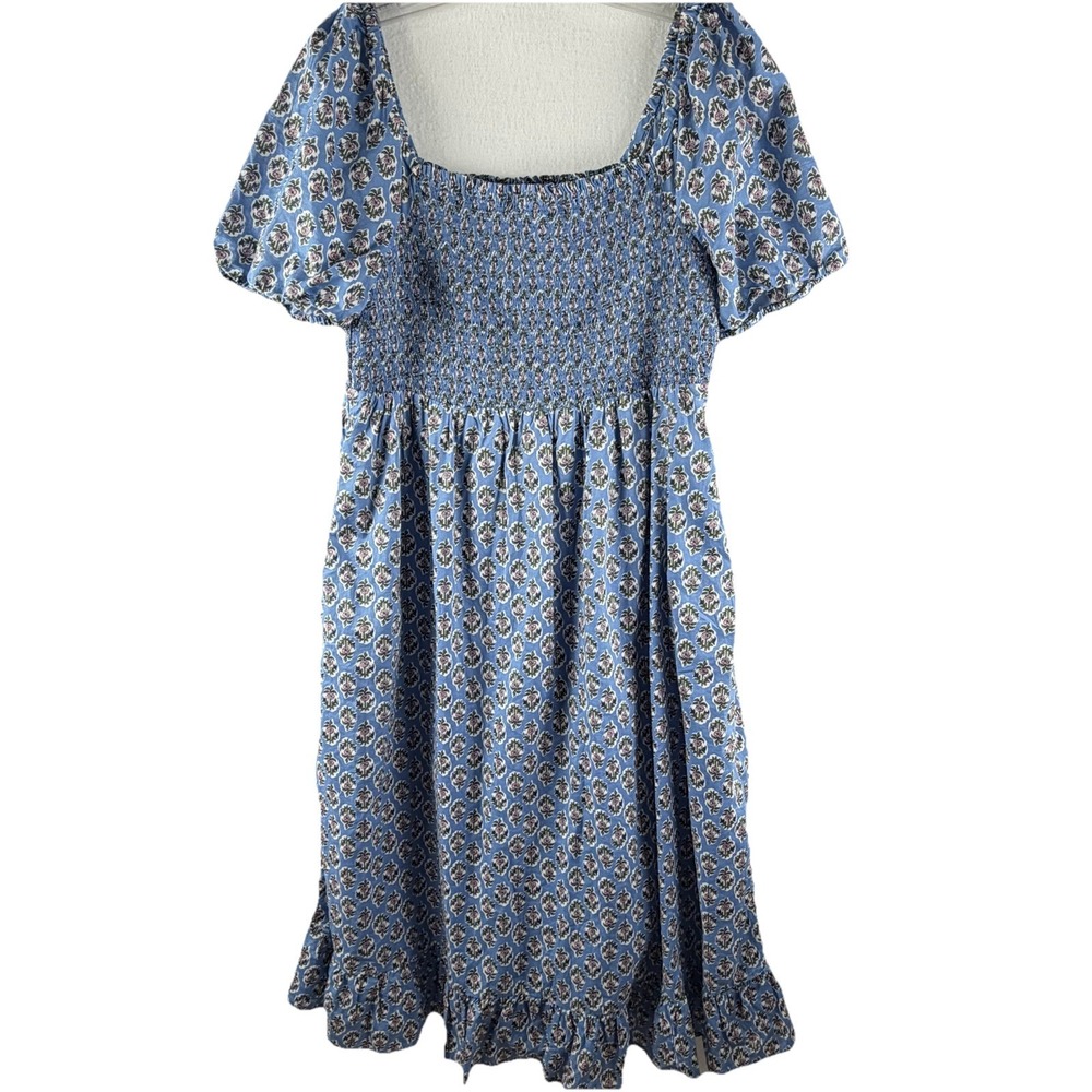Blue Printed Smocked Midi Dress - Women